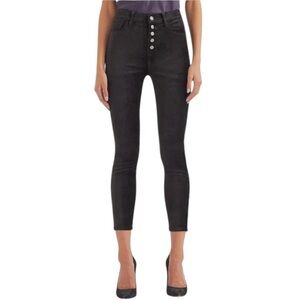7 For‎ All Mankind Velvet High Waist Button Fly Skinny Black Cropped Pants